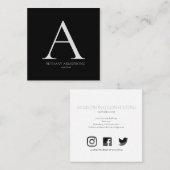 Zwart-wit Eenvoudig Modern Monogram Consultant Vierkante Visitekaartje (Voorkant / Achterkant)
