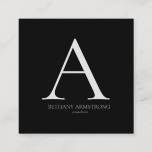 Zwart-wit Eenvoudig Modern Monogram Consultant Vierkante Visitekaartje