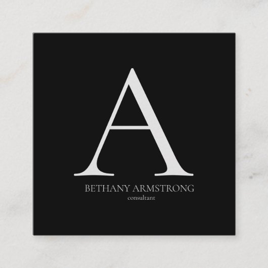 Zwart-wit Eenvoudig Modern Monogram Consultant Vierkante Visitekaartje (Voorkant)