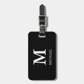 Zwart-wit Eenvoudig Modern Monogram Minimalistisch Bagagelabel (Voorkant verticaal)