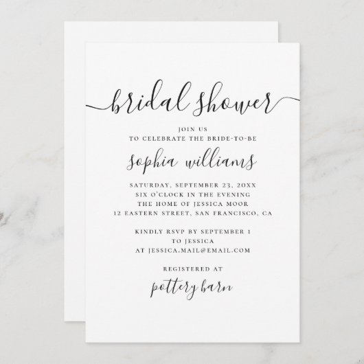 Zwart-wit eenvoudig modern script vrijgezellenfees kaart (Voorkant / Achterkant)