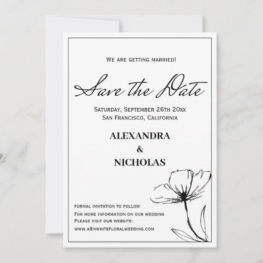 Zwart-wit Eenvoudig Modern Sla de datum Save The Date (Voorkant)