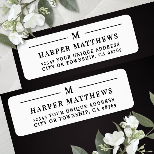 Zwart Wit Eenvoudig Monogram Retouradres Etiket
