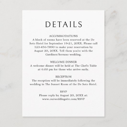 Zwart Wit Eenvoudig Monogram Trouwdetails Informatiekaartje (Voorkant)