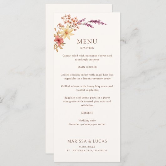 Zwart Wit Eenvoudig Monogram Trouwmenu Menu (Voorkant / Achterkant)