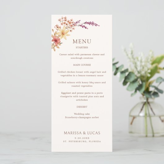 Zwart Wit Eenvoudig Monogram Trouwmenu Menu (Staand voorkant)