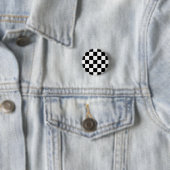 Zwart-wit eenvoudig ruitpatroon ronde button 3,2 cm (In situ)