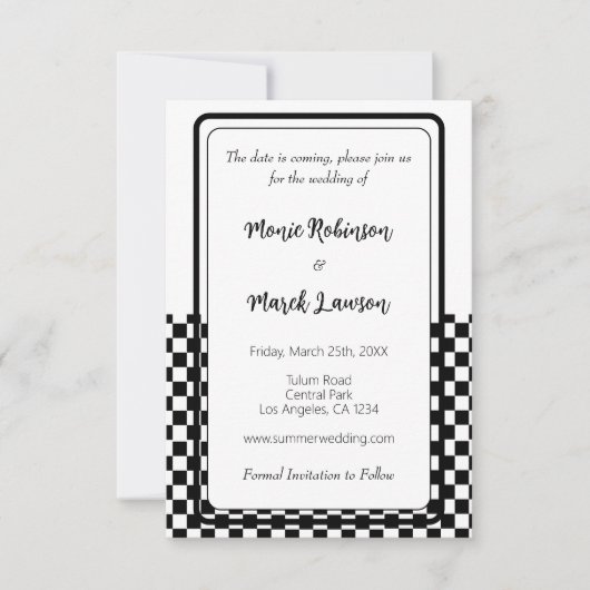 Zwart-wit eenvoudig save the date (Voorkant)