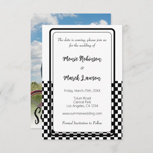 Zwart-wit eenvoudig save the date (Voorkant / Achterkant)