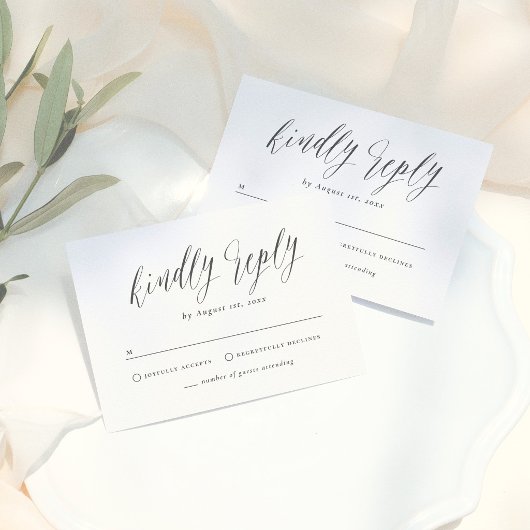 Zwart & Wit Eenvoudig Schrifttype Calligrafie Brui RSVP Kaartje
