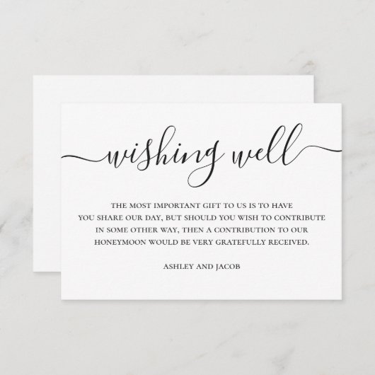 Zwart-wit eenvoudig script bruiloft wensend goed informatiekaartje (Voorkant / Achterkant)