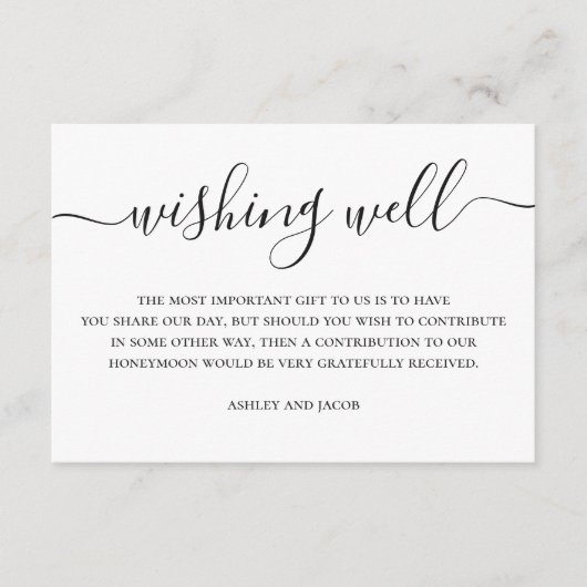 Zwart-wit eenvoudig script bruiloft wensend goed informatiekaartje (Voorkant)