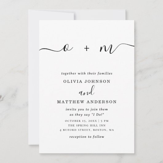 Zwart-wit eenvoudig script minimalistische bruilof kaart (Voorkant)