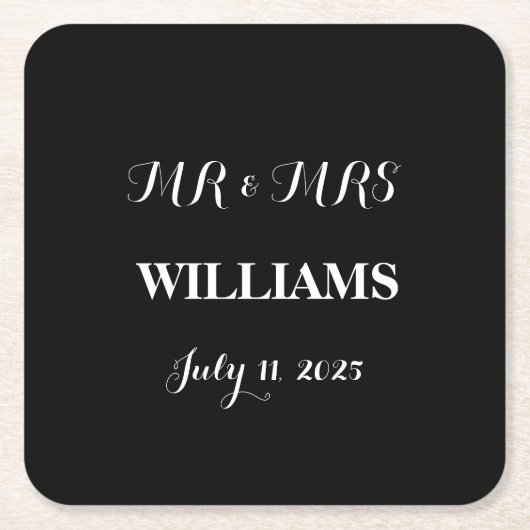 Zwart-wit Eenvoudig Script Minimalistische bruilof Kartonnen Onderzetters (Voorkant)