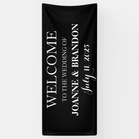 Zwart-wit Eenvoudig Script Minimalistische bruilof Spandoek (Verticaal)