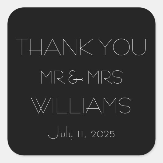 Zwart-wit Eenvoudig Script Minimalistische bruilof Vierkante Sticker (Voorkant)