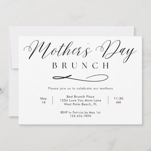 Zwart-wit Eenvoudig Script Moederdag Brunch Kaart (Voorkant)
