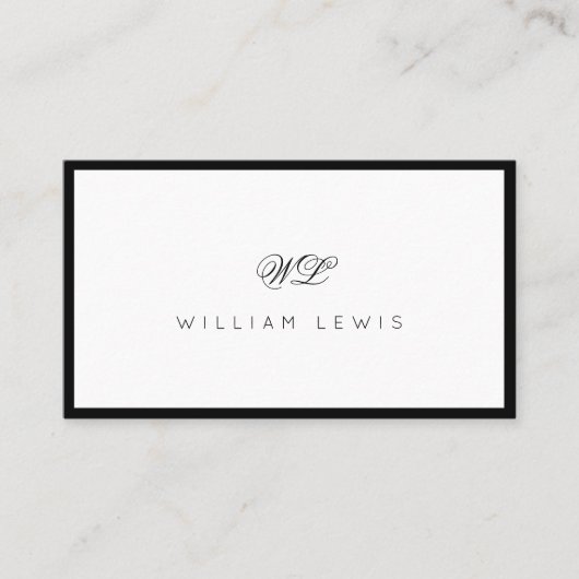 Zwart-wit Eenvoudig Script Monogram Minimalistisch Visitekaartje (Voorkant)