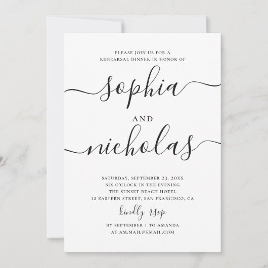 Zwart-wit eenvoudig script repetitie diner kaart (Voorkant)