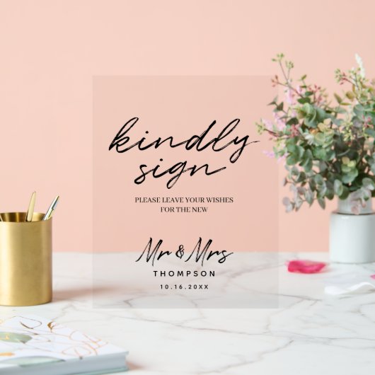 Zwart wit Eenvoudig script voor weduwschap Acryl Bord (Huwelijk)