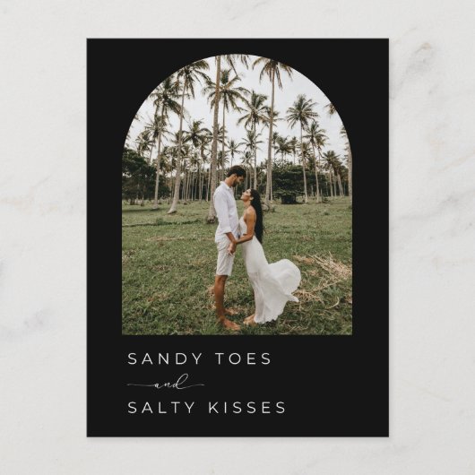 Zwart Wit Eenvoudig Strand Bruiloft Save the Date Aankondigingskaart (Voorkant)