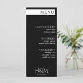 Zwart Wit Eenvoudig Streep Diner Bruiloft Receptie Menu (Staand voorkant)