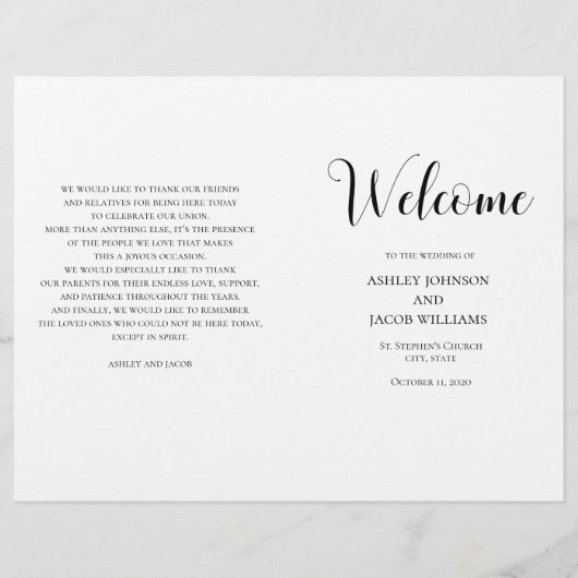 Zwart-wit eenvoudig trouwprogramma gevouwen (Voorkant)