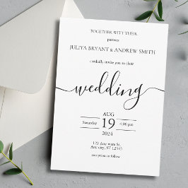 Zwart-wit eenvoudig typografisch huwelijk kaart