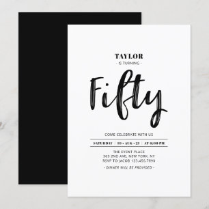 Zwart & Wit Eenvoudig Vijftig 50e Verjaardagsfeest Kaart
