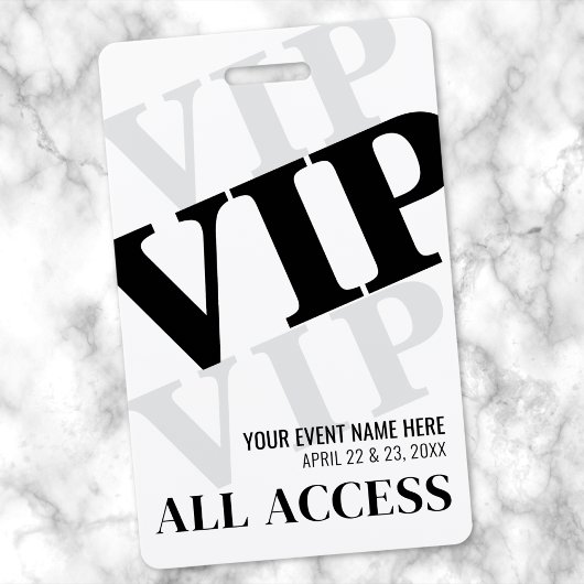 Zwart Wit Eenvoudig VIP-evenement Badge