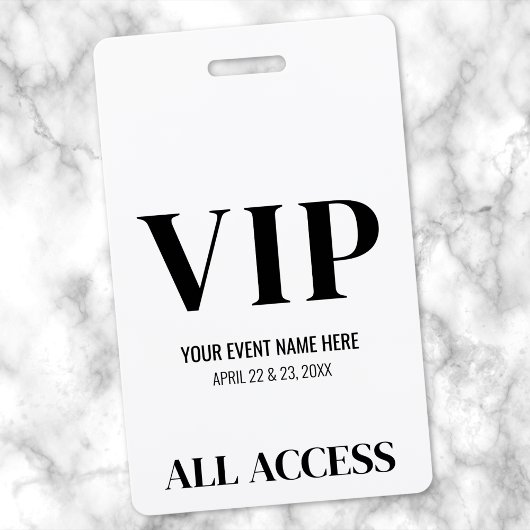 Zwart Wit Eenvoudig VIP-evenement Badge