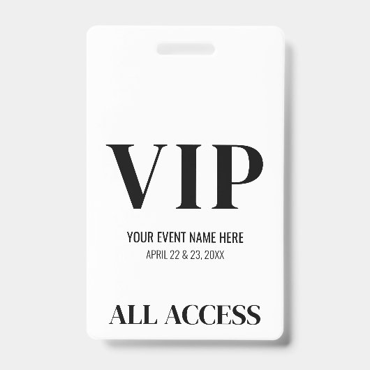 Zwart Wit Eenvoudig VIP-evenement Badge (Front)