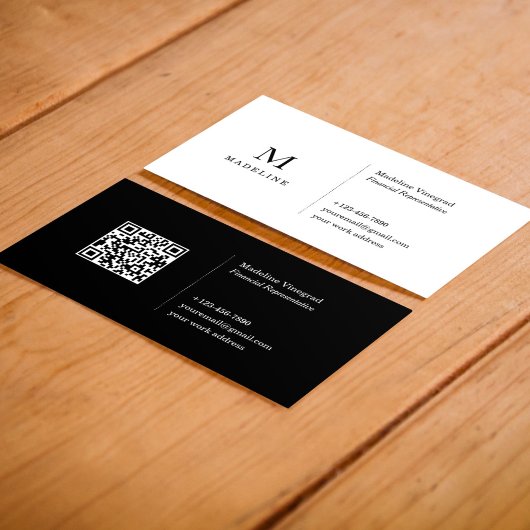 Zwart-wit eenvoudige basis minimalistische QR-code Visitekaartje