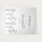 Zwart-wit Eenvoudige Bloemen Huwelijk Achtergrond Wandkleed (Voorkant (horizontaal))