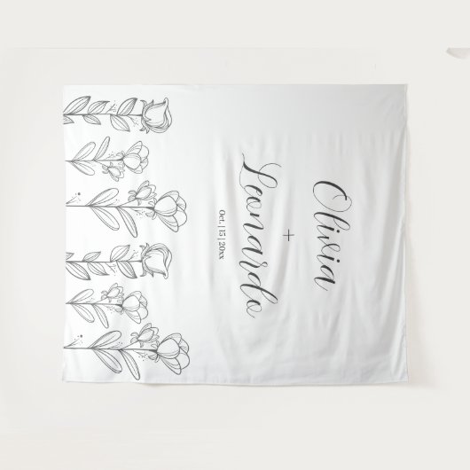 Zwart-wit Eenvoudige Bloemen Huwelijk Achtergrond Wandkleed (Voorkant (horizontaal))