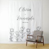 Zwart-wit Eenvoudige Bloemen Huwelijk Achtergrond Wandkleed (In situ)