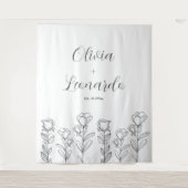 Zwart-wit Eenvoudige Bloemen Huwelijk Achtergrond Wandkleed (Voorkant)