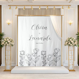 Zwart-wit Eenvoudige Bloemen Huwelijk Achtergrond Wandkleed