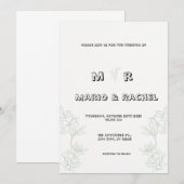 Zwart-wit eenvoudige bloemenillustratie bruiloft kaart (Voorkant / Achterkant)