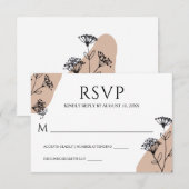 Zwart Wit Eenvoudige Bloemenlijn Kunst Bruiloft RSVP Kaartje (Voorkant / Achterkant)
