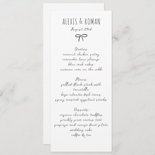 Zwart-wit eenvoudige boog handgeschreven menu (Voorkant / Achterkant)