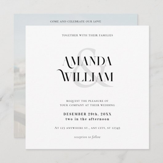 Zwart-wit Eenvoudige bruiloft Kaart (Voorkant / Achterkant)