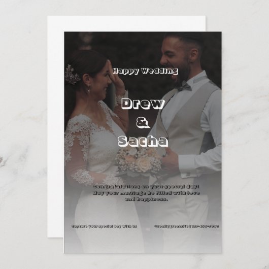 Zwart-wit Eenvoudige bruiloft Kaart (Voorkant / Achterkant)