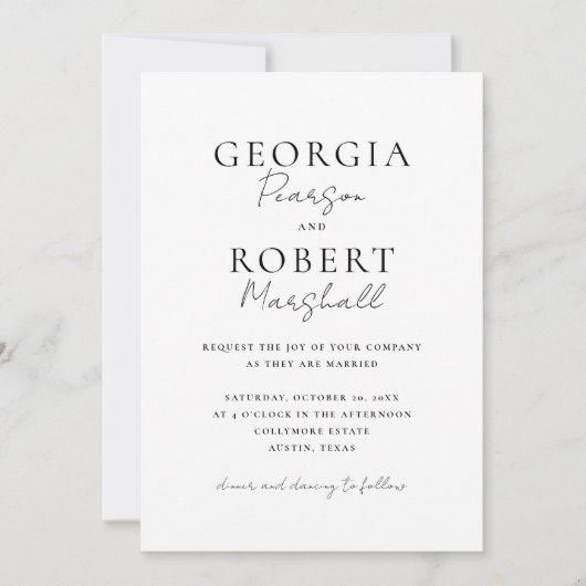 Zwart-wit Eenvoudige bruiloft Kaart (Voorkant)