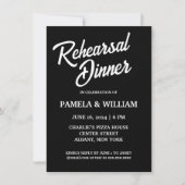 Zwart-wit eenvoudige bruiloft repetitie diner kaart (Voorkant)