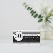 Zwart wit eenvoudige coupon visitekaartjes (Staand voorkant)