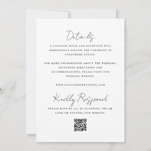 Zwart-wit eenvoudige dubbelzijdige bruiloft kaart (Achterkant)