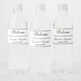 Zwart-wit Eenvoudige Elegante Minimalistische Brui Waterfles Etiket