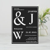 Zwart-wit eenvoudige elegante moderne bruiloft kaart (Staand voorkant)