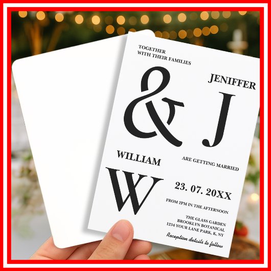 Zwart-wit eenvoudige elegante moderne bruiloft kaart